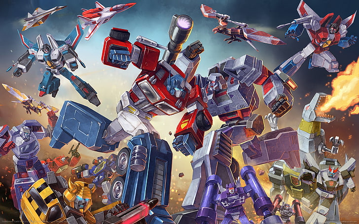 Autobots and Decepticons fighting